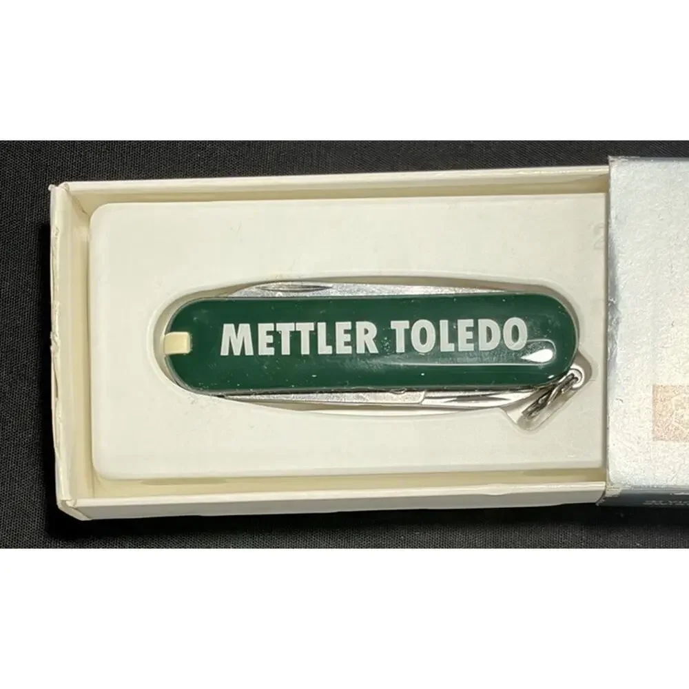 🚨 VINTAGE VICTORINOX METTLER TOLEDO Green Swiss Army Knife In Orig Box 🔪